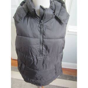 NEW DKNY SPORT BLACK PUFFER 1/2 ZIP  VEST,  ZIP SIDES & ZIP OFF HOOD WOMENS LG